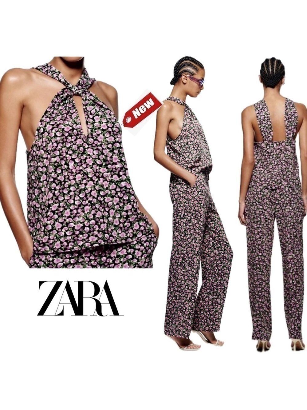 Zara purple green floral flower halter top peephole blouse top NWT - Picture 2 of 7